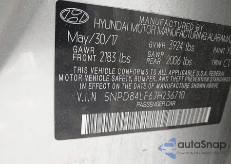 2018 Hyundai Elantra Sel z USA, uszkodzony, nr VIN 5NPD84LF6JH236710